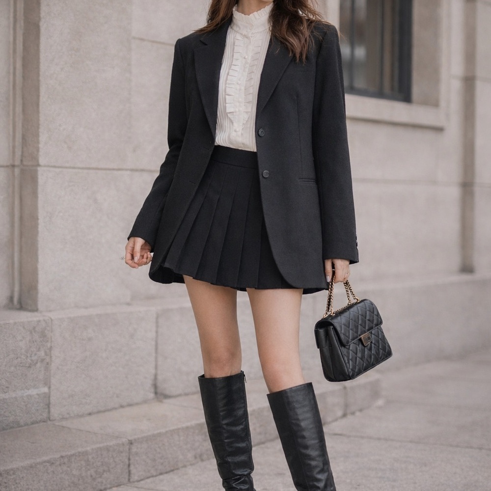 Talbots Black Wool Blazer Oversized Minimal Classic Dark‎ Academia Size 12